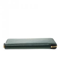 Pre Owned محفظة سالفاتوري فيراغامو سحاب ملتف جلد خضراء داكنة