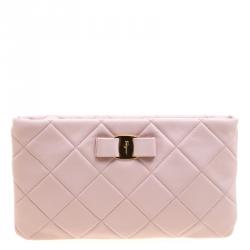 مملوكة مسبقًا Salvatore Ferragamo Pink Quilted Leather Macaron Clutch