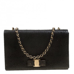 Pre Owned Salvatore Ferragamo Black Laser Cut Leather Ginny Crossbody Bag