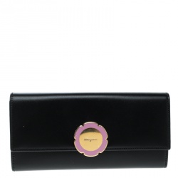 مملوكة مسبقًا محفظة سالفاتوري فيراغامو كونتيننتال قفل زهرة جلد سوداء