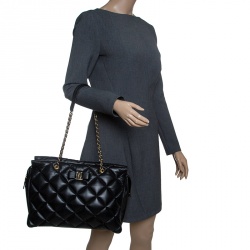 Pre Owned حقيبة كتف سالفاتوري فيراغامو سلسلة غينت جلد مبطنة سوداء