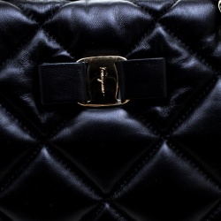 Pre Owned حقيبة كتف سالفاتوري فيراغامو سلسلة غينت جلد مبطنة سوداء