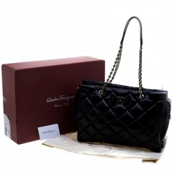 Pre Owned حقيبة كتف سالفاتوري فيراغامو سلسلة غينت جلد مبطنة سوداء