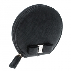 Pre Owned Salvatore Ferragamo Black Leather Round Coin Purse
