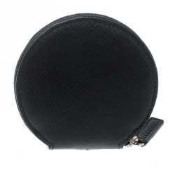 Pre Owned Salvatore Ferragamo Black Leather Round Coin Purse