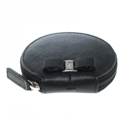Pre Owned Salvatore Ferragamo Black Leather Round Coin Purse