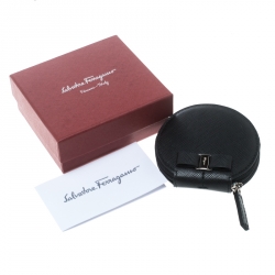 Pre Owned Salvatore Ferragamo Black Leather Round Coin Purse