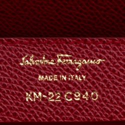 Pre Owned Salvatore Ferragamo Red Leather Vara Bow Clutch