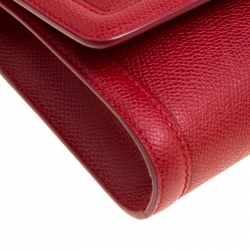 Pre Owned Salvatore Ferragamo Red Leather Vara Bow Clutch