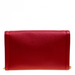 Pre Owned Salvatore Ferragamo Red Leather Vara Bow Clutch