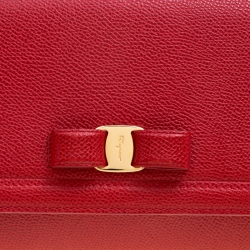 Pre Owned Salvatore Ferragamo Red Leather Vara Bow Clutch