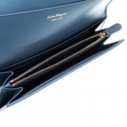 Pre Owned Salvatore Ferragamo Blue Leather Logo Studded Continental Wallet