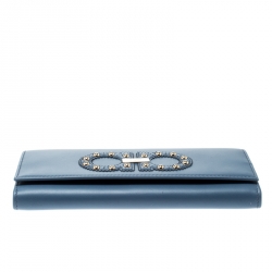 Pre Owned Salvatore Ferragamo Blue Leather Logo Studded Continental Wallet