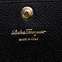 Pre Owned Salvatore Ferragamo Black Pebble Leather Vara Bow Continental Wallet