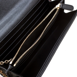 Pre Owned Salvatore Ferragamo Black Pebble Leather Vara Bow Continental Wallet