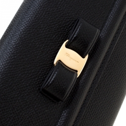 Pre Owned Salvatore Ferragamo Black Pebble Leather Vara Bow Continental Wallet