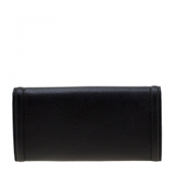Pre Owned Salvatore Ferragamo Black Pebble Leather Vara Bow Continental Wallet