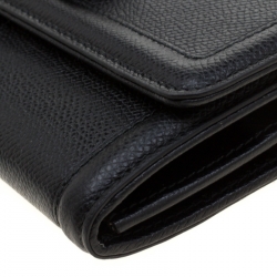 Pre Owned Salvatore Ferragamo Black Pebble Leather Vara Bow Continental Wallet