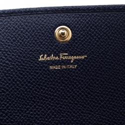 Pre Owned Salvatore Ferragamo Blue Leather Double Gancio Continental Wallet