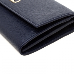Pre Owned Salvatore Ferragamo Blue Leather Double Gancio Continental Wallet