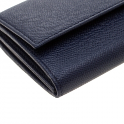 Pre Owned Salvatore Ferragamo Blue Leather Double Gancio Continental Wallet