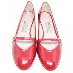 Pre Owned Salvatore Ferragamo Red Patent Audrey Mary Jane Ballet Flats Size 39.5