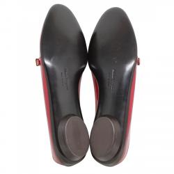 Pre Owned Salvatore Ferragamo Red Patent Audrey Mary Jane Ballet Flats Size 39.5