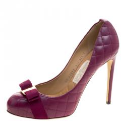 مملوكة مسبقًا Salvatore Ferragamo Burgundy Quilted Leather Pimpa Vara Bow Pumps Size 41