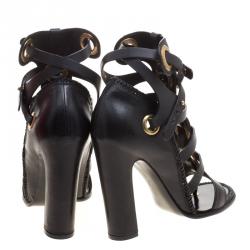 Pre Owned صندل سالفاتوري فيراغامو غلاديتور شيلا جلد أسود مقاس 340