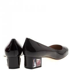 Pre Owned Salvatore Ferragamo Black Patent Leather Ninfea Lucite Block Heel Pumps Size 40.5