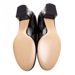 Pre Owned Salvatore Ferragamo Black Patent Leather Ninfea Lucite Block Heel Pumps Size 40.5