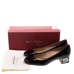 Pre Owned Salvatore Ferragamo Black Patent Leather Ninfea Lucite Block Heel Pumps Size 40.5