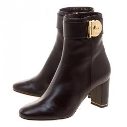 Pre Owned Salvatore Ferragamo Chocolate Brown Leather Fiamma Ankle Boots Size 39