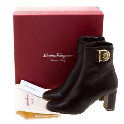 Pre Owned Salvatore Ferragamo Chocolate Brown Leather Fiamma Ankle Boots Size 39