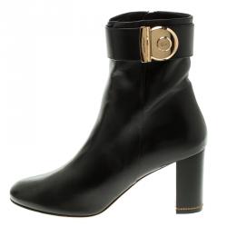 Pre Owned Salvatore Ferragamo Black Leather Fiamma Ankle Boots Size 39.5