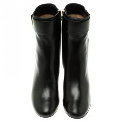 Pre Owned Salvatore Ferragamo Black Leather Fiamma Ankle Boots Size 39.5