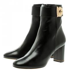 Pre Owned Salvatore Ferragamo Black Leather Fiamma Ankle Boots Size 39.5
