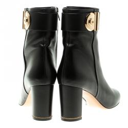 Pre Owned Salvatore Ferragamo Black Leather Fiamma Ankle Boots Size 39.5