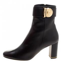 Pre Owned Salvatore Ferragamo Black Leather Fiamma Ankle Boots Size 39.5