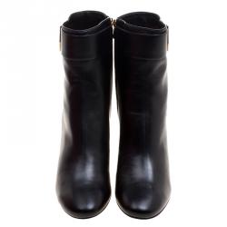Pre Owned Salvatore Ferragamo Black Leather Fiamma Ankle Boots Size 39.5