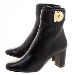 Pre Owned Salvatore Ferragamo Black Leather Fiamma Ankle Boots Size 39.5