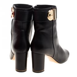 Pre Owned Salvatore Ferragamo Black Leather Fiamma Ankle Boots Size 39.5