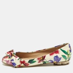 Pre Owned Salvatore Ferragamo Multicolor Patent Leather Floral Avola Ballet Flats Size 37
