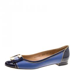Pre Owned Salvatore Ferragamo Blue Leather And Suede Missy Ballet Flats Size 40.5