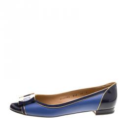 Pre Owned Salvatore Ferragamo Blue Leather And Suede Missy Ballet Flats Size 40.5