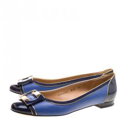 Pre Owned Salvatore Ferragamo Blue Leather And Suede Missy Ballet Flats Size 40.5