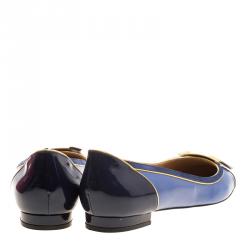 Pre Owned Salvatore Ferragamo Blue Leather And Suede Missy Ballet Flats Size 40.5