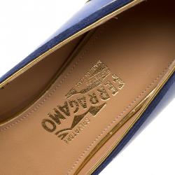 Pre Owned Salvatore Ferragamo Blue Leather And Suede Missy Ballet Flats Size 40.5