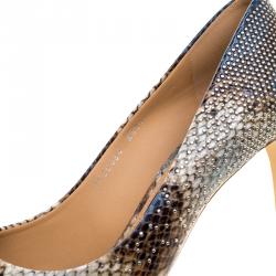 Pre Owned Salvatore Ferragamo Two Tone Studded Python Embossed Leather Peep Toe Pumps Size 40.5