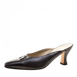 Salvatore Ferragamo Graphite Leather Mules Size 38